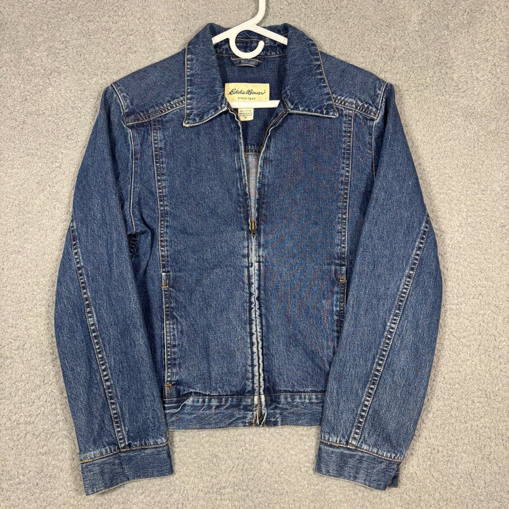 Eddie Bauer Denim Jacket Womens M Blue Zip Front Cotton Classic Trucker 2137